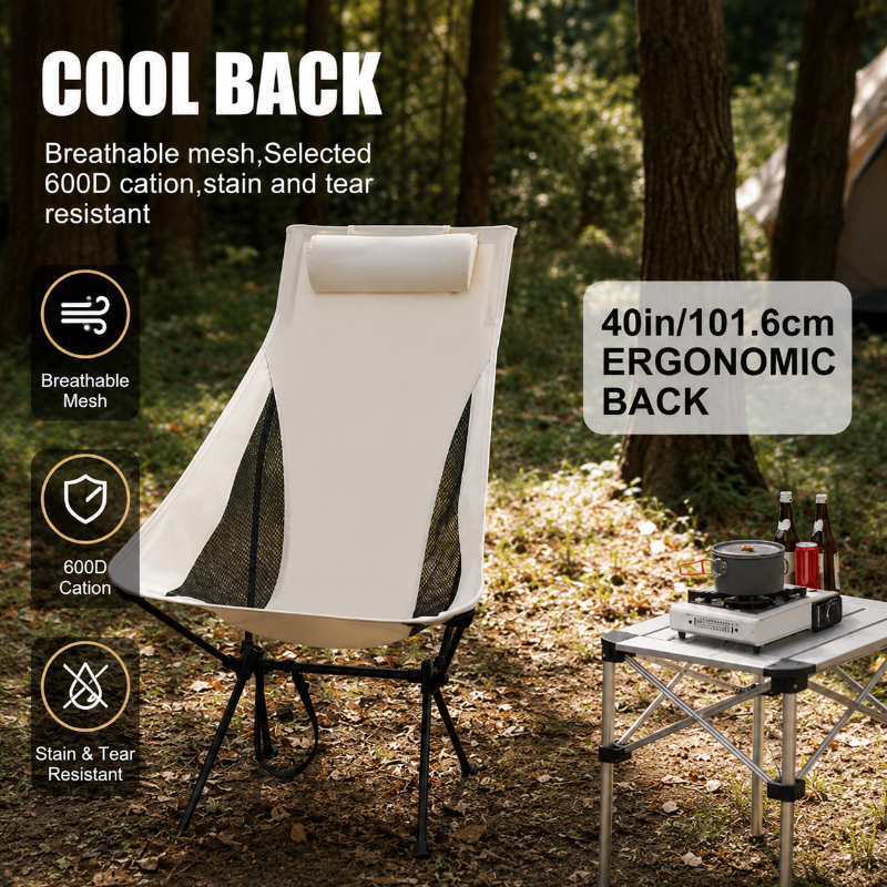 Woodworking Outdoor Furniture - Portable Folding Camping Chair with Headrest,