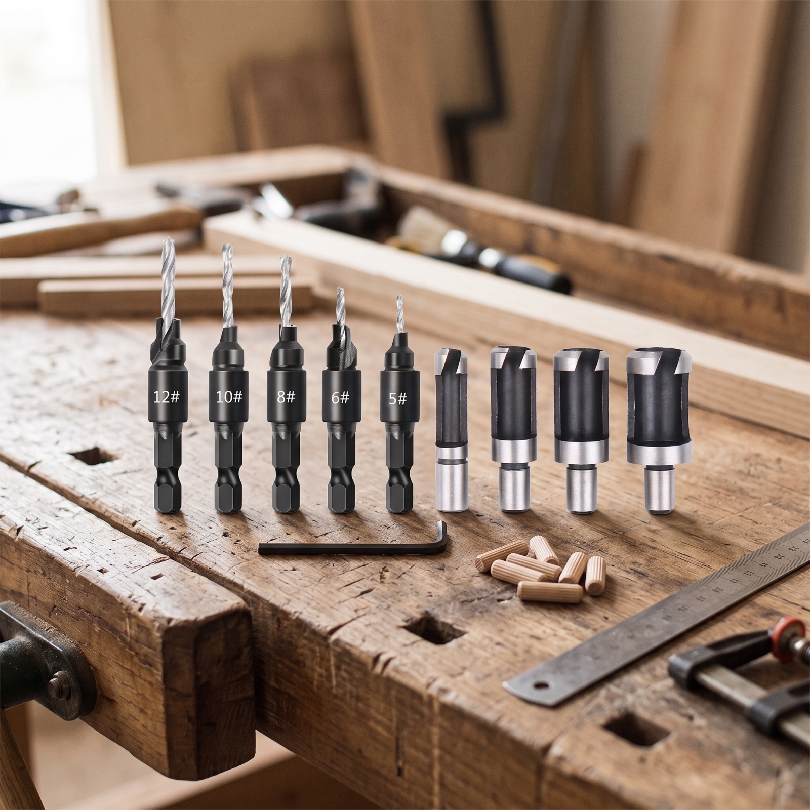Woodworking Drill Bits - Wood Plug Cutter Sharp Countersink Drill