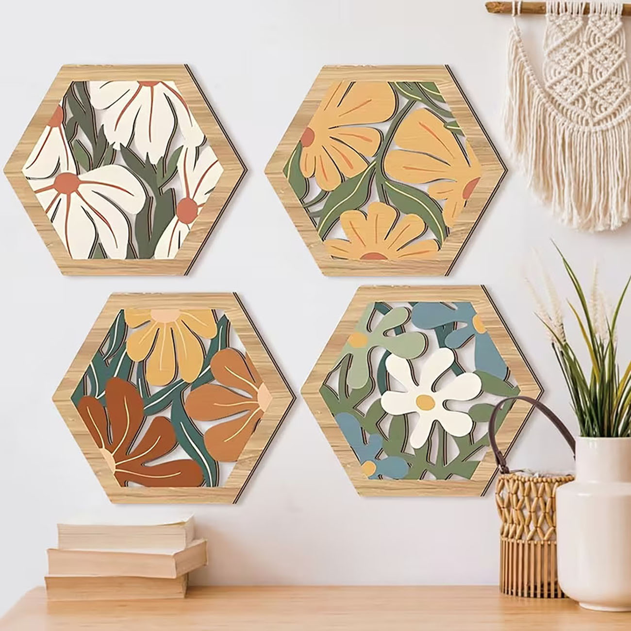 4Pcs Boho Floral Hexagon Woode - Xfasten Woodworking Tape 리뷰 및 가격