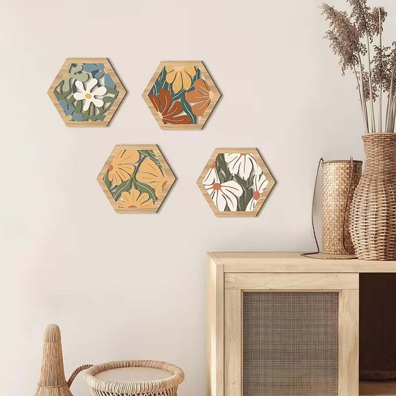 4Pcs Boho Floral Hexagon Woode - Xfasten Woodworking Tape 리뷰 및 가격